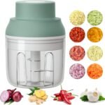 Electric Mini Food Chopper,250ML Portable Garlic Chopper with USB Charging Function, Mini Food Slicer for Onion Vegetables Chili Ginger Meat Nuts Fruits Salad (Green) - Image 2