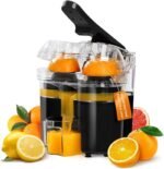 Electric Orange Juicer, Dual-Head Citrus Juicer Squeezer, Built-in Cutter, Electric Juicer Machine for Orange, Lemon and Grapefruit with Cup & Cleaning Brush, Easy to Clean and Use, Black - Image 2