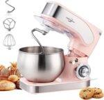 Electric Stand Mixer, 5.3QT Kitchen Mixer, 6+P Speed Tilt-Head Electric Food Mixers with Egg Cream Whisk, Dough Hook, Flat Beater, Bread Dough Mixer for Baking, Pink - Image 2