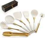 Elegant White Gold Silicone Cooking Utensils Set - Non-Toxic, Dishwasher Safe Kitchen Utensils Set with Heat Resistant Comfort Handles - Includes Spatula & Spoon for Nonstick Cookware - Image 2
