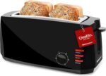 Elite Gourmet ECT4829B Long Slot 4 Slice Toaster, 6 Toast Settings Toaster Defrost, Reheat, Cancel Functions, Slide Out Crumb Tray, Extra Wide Slots for Bagels Waffles, Black - Image 2