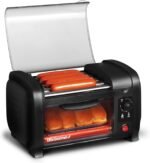 Elite Gourmet EHD-051BX Hot Dog Toaster Oven, 30-Min Timer, Stainless Steel Heat Rollers Bake & Crumb Tray, World Series Baseball, 4 Bun Capacity, Black - Image 2