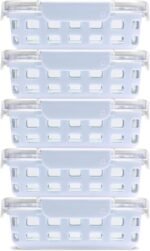 Ello Duraglass 3.4 Cup Meal Prep Sets 10Pc, 5 Pack Set- Glass Food Storage Container with Silicone Sleeve and Airtight BPA-Free Plastic Lids, Dishwasher, Microwave, and Freezer Safe, Halogen Blue - Image 2