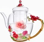 Enamel Glass Flower Tea Pot With Removable Loose Tea Leaf Infuser Tea Maker Teapot Set 30.4OZ Gifts for Women,Mom,Birthday - Image 2