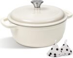 Enameled Cast Iron Dutch Oven Pot With Lid - AIVIKI 5QT Dutch Oven for Bread Baking With Cotton Potholders - Heavy-Duty Cookware for Braising, Stew, Roasting, Oven Safe up to 500°F, Cream White - Image 2