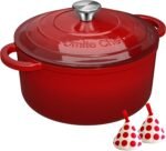 Enameled Cast Iron Dutch Oven - Umite Chef 5QT Pot with Lid & Cotton Potholders - Heavy-Duty Cookware for Bread Baking, Braising, Stews, Roasting(Red) - Image 2