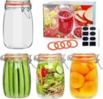Encheng 32 oz Wide Mouth Mason Jars with Airtight Hinged Lids, Large Glass Jar with Lid for Pickling, Fermentation, Canning, Food Storage – Set of 4 Glass Storage Containers - Image 2