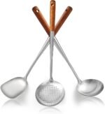 Evanda Wok Spatula Set 17", Heat Resistant Wood Handle Stainless Steel Wok Tools, Ladle, Metal Spatula, Kitchen Skimmer, Professional Kitchen Cooking Utensils Set, Wok Accessories Dishwasher Safe - Image 2