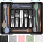 Extra Large Expandable Silverware Organizer, BPA-Free Food-Safe Cutlery Flatware Organizer, Kitchen Utensil Drawer Organizer, Adjustable Silverware Holder for Spoons Forks Knives, Black - Image 2