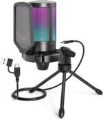 FIFINE Gaming USB Microphone for PC PS5, Condenser Mic with Quick Mute, RGB Indicator, Tripod Stand, Pop Filter, Shock Mount, Gain Control for Streaming Discord Twitch Podcasts Videos- AmpliGame - Image 2