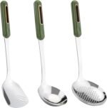 FJNATINH Wok Spatula and Ladle Skimmer Spoon - Stainless Steel Cooking Utensils Set of 3,Kitchen Wok Utensils Set,Green Handle - Image 2