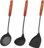 FJNATINH Wok Tools, Wok Utensil,Wok Spatula,Ladle,Skimmer Tool Set,Non Stick Heat-Resistant Silicone Cooking Utensils BPA Free Kitchen Utensils Cookware, Pack of 3,Black - Image 2