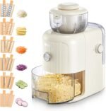 FOHERE 6 IN 1 Cheese Grater Electric Vegetable Chopper with 1.8L Food Container, 3.6" Large Inlet Chute Cheese Grater for Block Cheese, Onion, Vegetables, White - Image 2