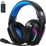 Fachixy Wireless Gaming Headset with Microphone for PC, PS5, PS4, Bluetooth Gaming Headphones - Fast Charge 50Hr Battery, Cool LED Lights for Switch, Laptop, Mobile, Mac 2.4GHz Gamer Headset - Image 2