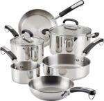 Farberware Brilliance Stainless Steel Cookware Pots and Pans Set with Kitchen Cooking Tools and Glass Lids, 10 Piece, Dishwasher Safe and Induction Ready, Stainless Steel - Image 2