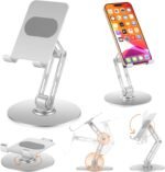 Foldable Desktop Phone Stand for Desk with Adjustable Height up to 6.7inch/17cm Sturdy 360° Rotating Desktop Holder for 4-11 Inch Cell Phones/Tablets, Aluminum Alloy/Carbon Steel Base - Image 2