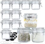 Folinstall 7 oz Glass Jars with Airtight Lids 12 Pcs, Small Mason Jars with Hinged Lids for Kitchen Storage, Canning and Pantry, Includes 3 Replacement Silicone Gaskets and Chalkboard Labels - Image 2