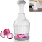 Food Chopper, Vegetable Chopper with Container, Onion Chopper Vegetable Cutter, Manual Veggie Chop Handheld Food Chopper for Garlic, Nut, Stainless Steel Blades, Dishwasher Safe, Easy to Clean, White - Image 2