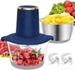 Food Processor, 2 Speed Meat Grinder Electric Food Chopper with 2 Bi-Level Blades Mini Kitchen Cutter for Vegetable, Onion, Garlic, Meat, Nuts, and Baby Food (Blue-2L) - Image 2