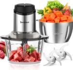 Food Processor, Meat Grinder Vegetable Chopper for Home Use, Sovyime Small Food Chopper with 2 Bowls(8 Cup) & 2 Bi-Level Blades. 350W Electric Meat Chopper for Onion, Baby Food, Garlic, Nuts, Fruit - Image 2
