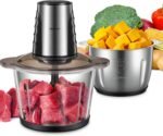 Food Processors with 2 Large Bowls(12 Cup+12 Cup), Reemix Electric Chopper with Powerful 500W Copper Motor, 4 Bi-Level Blades for Fruits, Meat, Vegetables, Baby Food, Nuts, 2 Speeds - Image 2