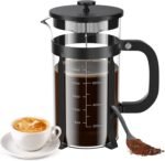 French Press Coffee Maker, 34 Ounce 1 Liter, Stainless Steel, Cold Brew Heat Resistant Borosilicate Glass Espresso Coffee & Tea Maker with 4 Filter - Image 2