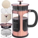 French Press Coffee Maker 8 cups 34 oz 304 Stainless Steel Coffee Press with 4 Filter Screens, Easy Clean Heat Resistant Borosilicate Glass - Free 100% BPA… (Copper-NRA1-S, 34oz) - Image 2