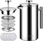 French Press Coffee Maker, Double Insulated 304 Stainless Steel Coffee Tea Maker 4 Level Filtration System, No Coffee Grounds, Rust-Free, Dishwasher Safe, 1000ml - Image 2
