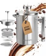 French Press Coffee Maker, Stainless Steel Coffee Press with scale lines (Silver, 17 OZ) - Image 2