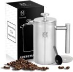 French Press Coffee Maker – Single Serve 1 Cup Small Stainless Steel Thermal Double Walled French Press 350ML/12OZ - Image 2