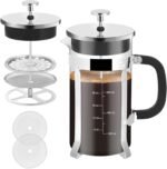French Press Coffee Maker,34oz 304 Stainless Steel with 2 Filter, Heat Resistant Durable, Easy to Clean, Borosilicate Glass Press, BPA Free Glass TeaPot-34 Ounce 1 Liter (Chrome) - Image 2
