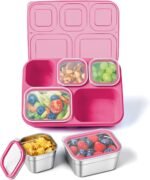 Freshmage Stainless Steel Snackle Box Container, 5 Compartment Lunch Bento Box, Reusable Food Storage Snack Box for School, Work, and Travel, BPA Free and Dishwasher Safe, Pink (1 Pack) - Image 2