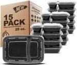 Freshware Meal Prep Containers [15 Pack] 2 Compartment with Lids, Food Storage Containers, Bento Box, BPA Free, Stackable, Microwave/Dishwasher/Freezer Safe (28 oz) - Image 2