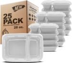 Freshware Meal Prep Containers [25 Pack] 2 Compartment with Lids, Food Storage Containers, Bento Box, BPA Free, Stackable, Microwave/Dishwasher/Freezer Safe (28 oz) Grey - Image 2