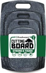 Freshware Plastic Cutting Boards for Kitchen, Cutting Board Set of 3, Juice Grooves with Easy Grip Handle, BPA-Free, Dishwasher Safe, Black Marble - Image 2