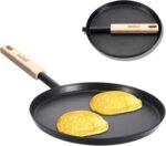 Frying Pan Skillet 8-inch Flat Griddle Pan, Lightweight Small Grill Pan with Wooden Handle for Camping Indoor Outdoor Cooking - Image 2