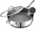 Frying Pans Nonstick with Lid,Hybrid Non Stick 5 Quart Saute pan,PFOA Free Cookware,Stainless Steel skillet,12 inch Deep Saute Pan,Dishwasher&Oven Safe,Works on All Cooktops - Image 2