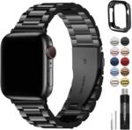 Fullmosa Band Compatible with Apple Watch 44mm 45mm 42mm, Stainless Steel iWatch Band for Apple Watch Se 2 Series 9/8/7/6/5/4/3/2/1(Black, 42mm/44mm/45mm) - Image 2