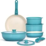GIPP 11pcs Pots and Pans Set Non Stick, Nonstick Cookware Set Detachable Handle,Ceramic Pots for Cooking Non Stick with Removable Handle, RV Cookware Set, Light Blue Gradient - Image 2