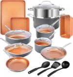 GOTHAM STEEL 20 Pc Ceramic Cookware Set, Copper Pots and Pans Set Non Stick with Bakeware, Cooking Utensils, and Steamer, Oven and Dishwasher Safe - Image 2