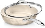 GOTHAM STEEL Hammered 10 Inch Non Stick Frying Pans with Lid, Frying Pans Nonstick with Lid, Non Toxic PFOA PFOS Free, Skillet Pan for Cooking, Induction Oven and Dishwasher Safe – Cream - Image 2