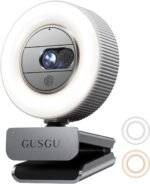 GUSGU G910 Pro 4K Ultra HD Webcam for PC, Auto Focus, with Microphone & Light & Privacy Cover, Web Camera for Desktop Computer/Laptop/MacBook, USB Streaming Camera - Image 2
