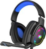 Gaming Headset for PC/PS4/PS5/Xbox One/Switch, Stereo Surround Sound Gaming Headphones with Noise Canceling Flexible Mic, Computer Headset with 3.5mm Jack & RGB Light(Blue) - Image 2