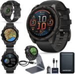 Garmin Fenix 8 Premium Multisport GPS Running Smartwatch, 47 mm | AMOLED, Dive-Rated, Built-in Flashlight | Carbon Gray DLC Titanium with Pebble Gray Band with Signature Series Charging Stand - Image 2