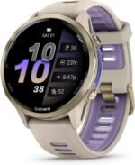 Garmin® Forerunner® 970, Premium GPS Running and Triathlon Smartwatch, AMOLED Display, Built-in LED Flashlight, Soft Gold Titanium with French Gray Case and French Gray/Translucent Indigo Band - Image 2