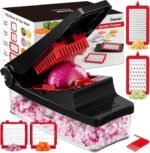 Geedel Vegetable Chopper, Onion Chopper Pro Food Chopper, Kitchen Vegetable Slicer Dicer Cutter Grater, Veggie Chopper with container for Salad Onion Potato Carrot (4 in 1, Red) - Image 2
