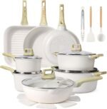 GiPP 21Psc Pots and Pans Set Non Stick White Granite Kitchen Cookware Sets Nonstick Induction Cookware Non-toxic Cooking Pan Set with Silicone Utensils, PFOS and PFOA Free - Image 2