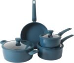 Gibson Home Helensburgh 7-Piece PFA-Free Ceramic Nonstick Carbon Steel Cookware Set – Blue Pots and Pans with Glass Lids, Saucepan, Dutch Oven, Fry Pan - Image 2