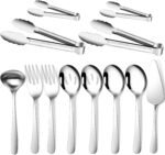 Gisly 12-Piece Serving Set - Large Spoons, Forks, Tongs, Ladle, Cake Server & Appetizer Tongs for Buffet Catering, Dishwasher Safe - Image 2