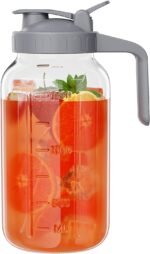 Glass Mason Jar Pitcher, 64 oz Wide Mouth Jug with Pour Spout Handle Lid for Cold Brew Coffee, Ice Beverage, Iced Juice, Lemonade, Sun Tea, Fruit Drinks Container - Image 2